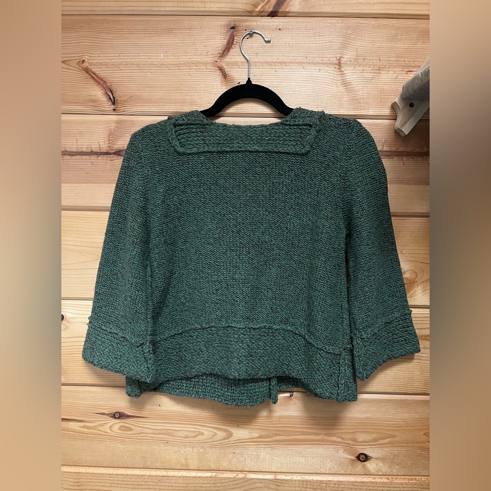 Free People Green Wool Blend Knit Cardigan Wooden Button Cropped Boho - Picture 2 of 7